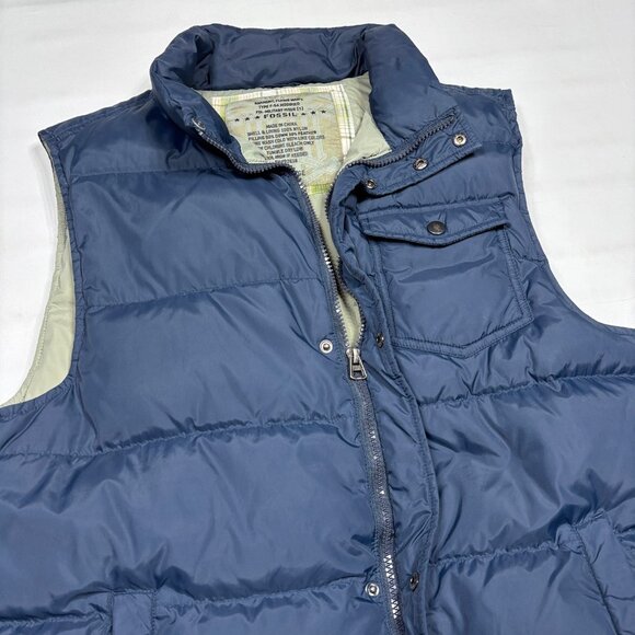 Fossil Flying Man's Military Issue Down-Filled Blue Puffer Vest Jacket Mens L - Picture 2 of 8
